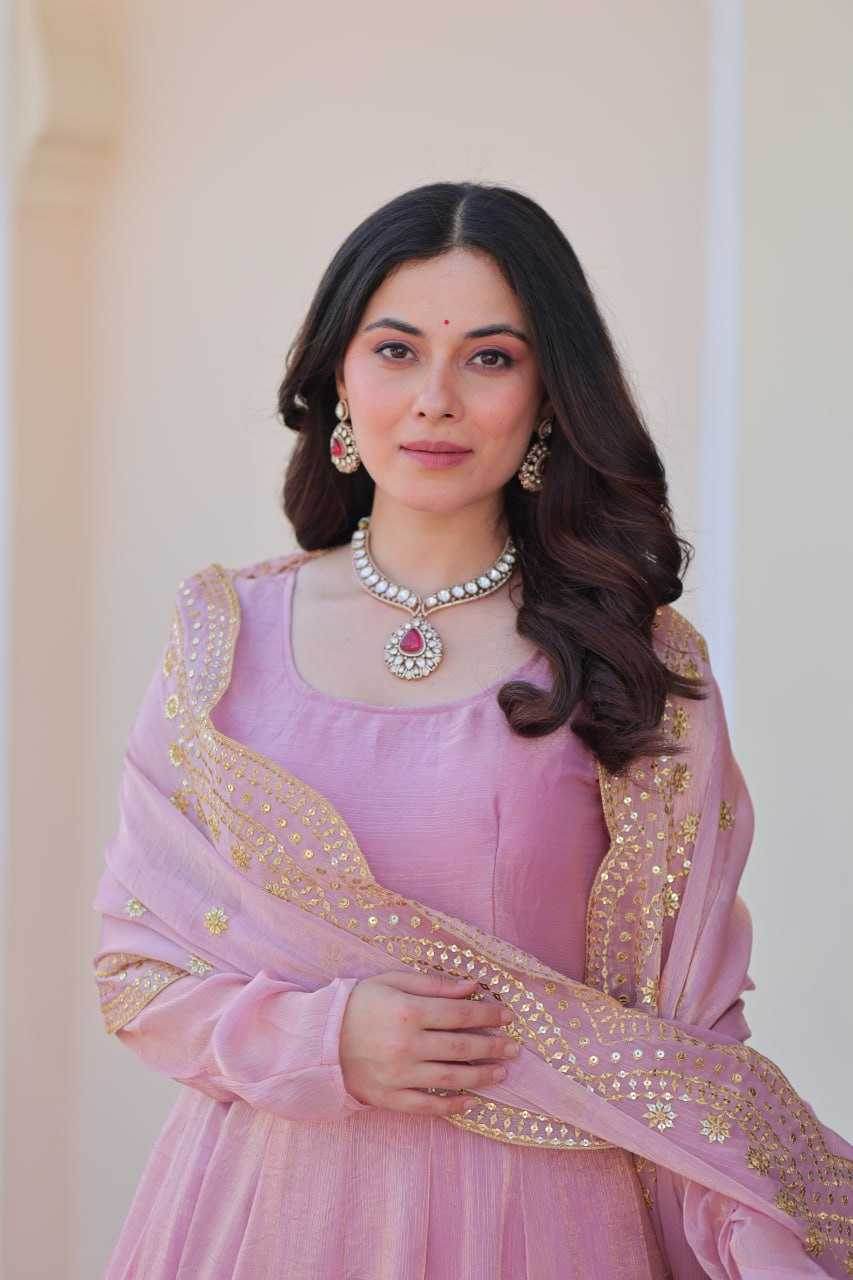 Chiffon Full Sleeve Gown With Dupatta - MYLUXURY LANE ENTERPRISE